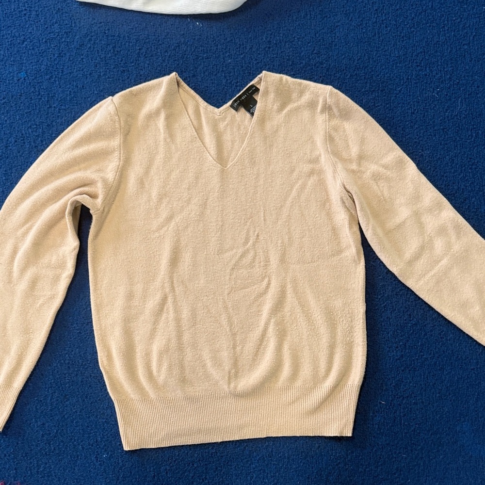 Joan Vass V-Neck Sweater in Soft Beige